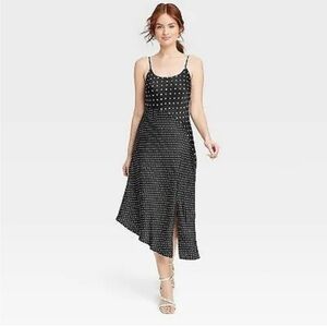 A New Day polka dot satin spaghetti strap midi dress